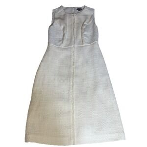 Anne Taylor Petite Elegant Formal Tweed High Waist Sheath Dress Ivory Size 0P